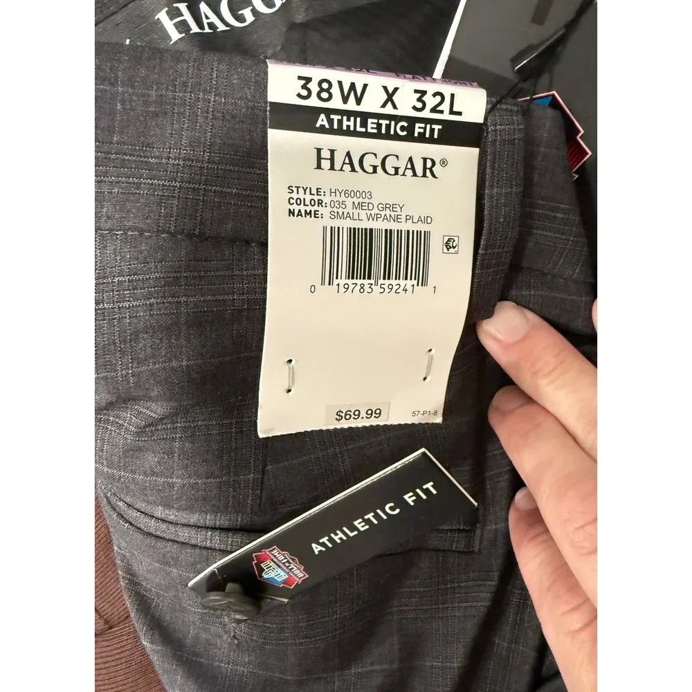 Haggar Pro Football Hall of Fame Mens Athletic Fit Suit Pants Grey Plaid 38x32